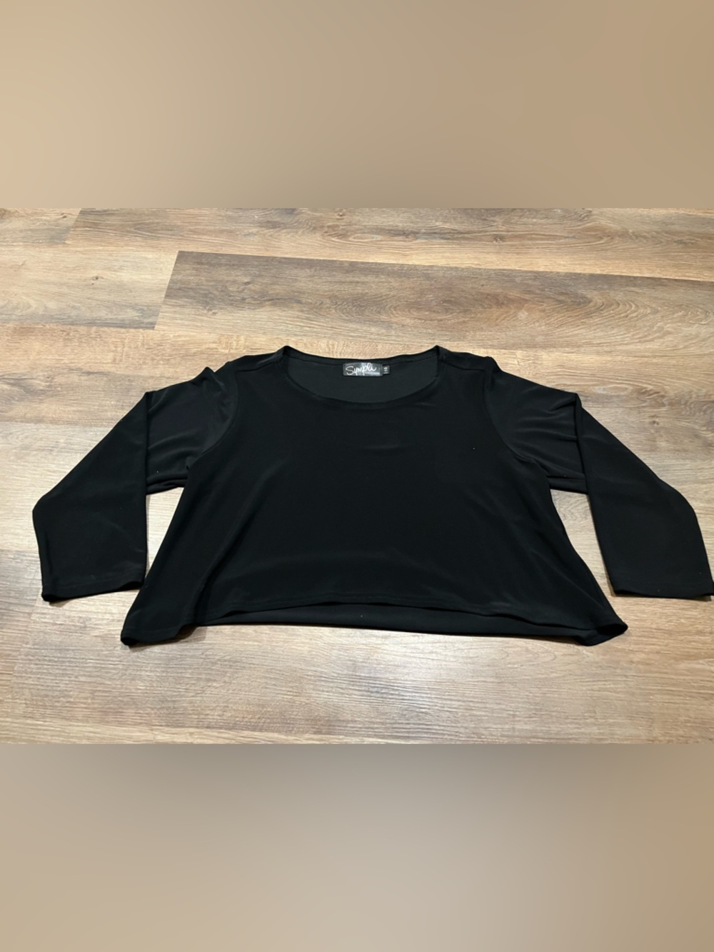 Sympli Black Long Sleeve Top | Crew Neck | Size 10 | Travel Knit